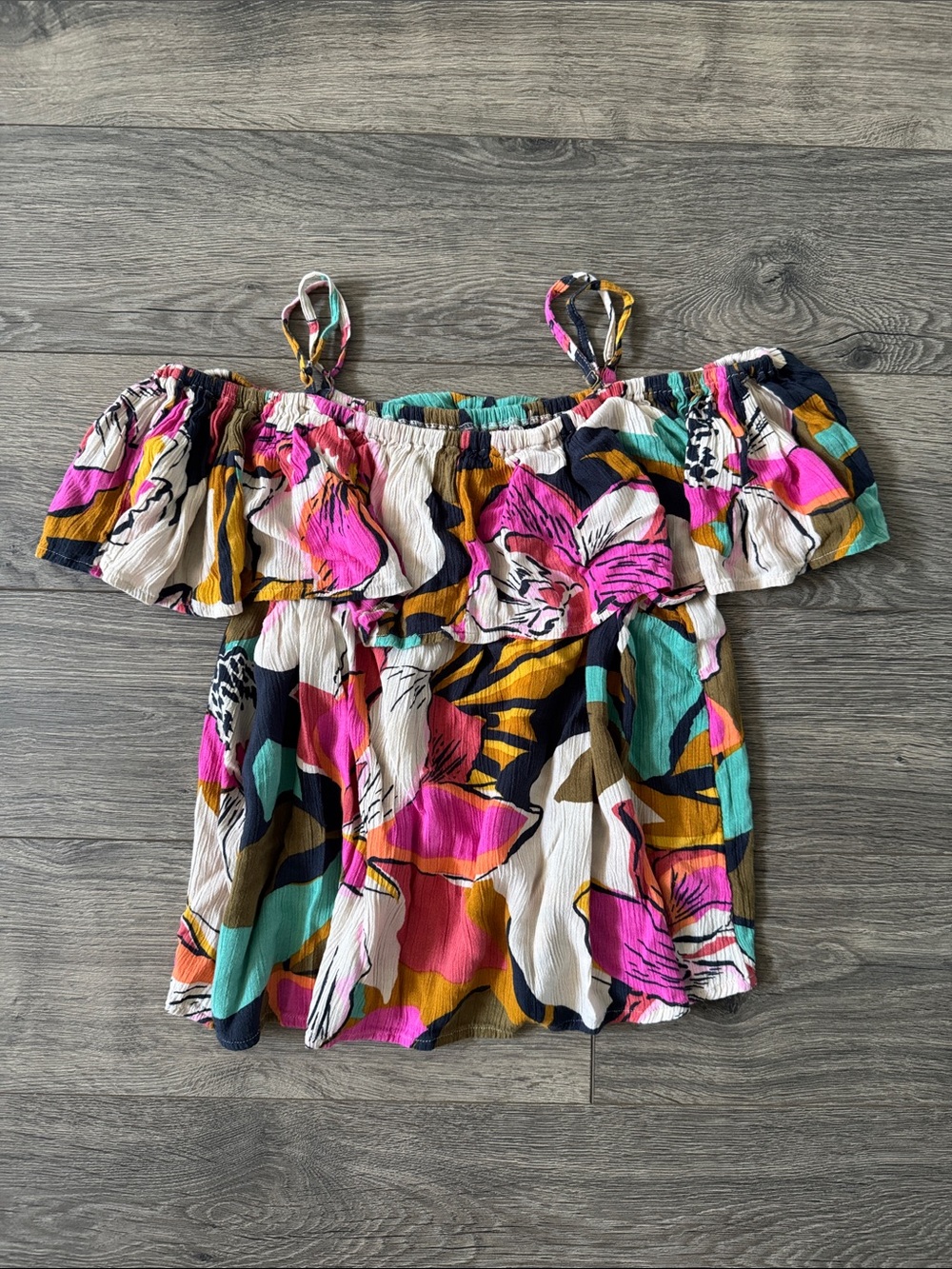 Billabong Pink, Teal & Mustard Floral Off-Shoulder Top